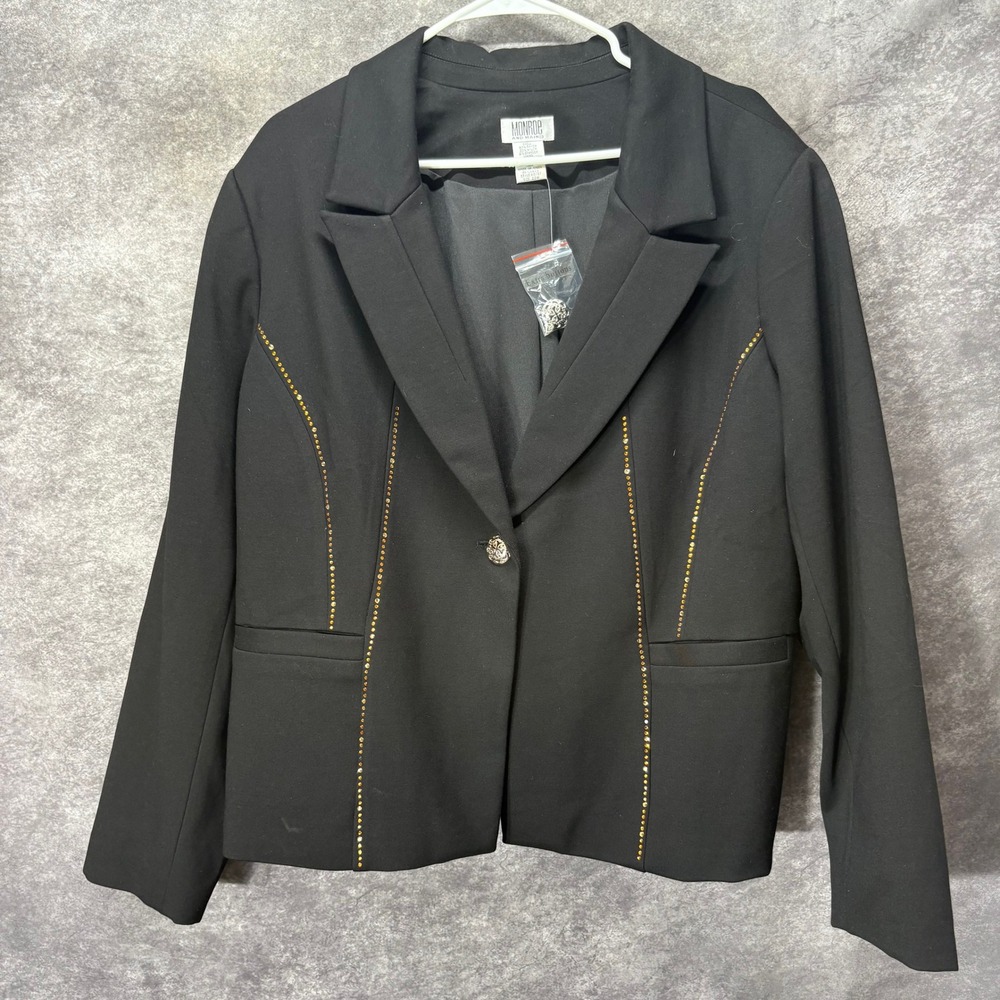 Monroe and Main Black Gold Studded Blazer Plus Size 22W Glam Event Tuxedo